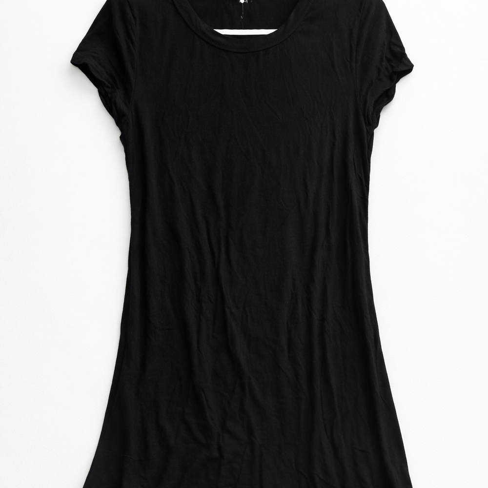 Black T-Shirt Dress | Minimal Short Sleeve Swing Dress | Size M - Picture 2 of 3
